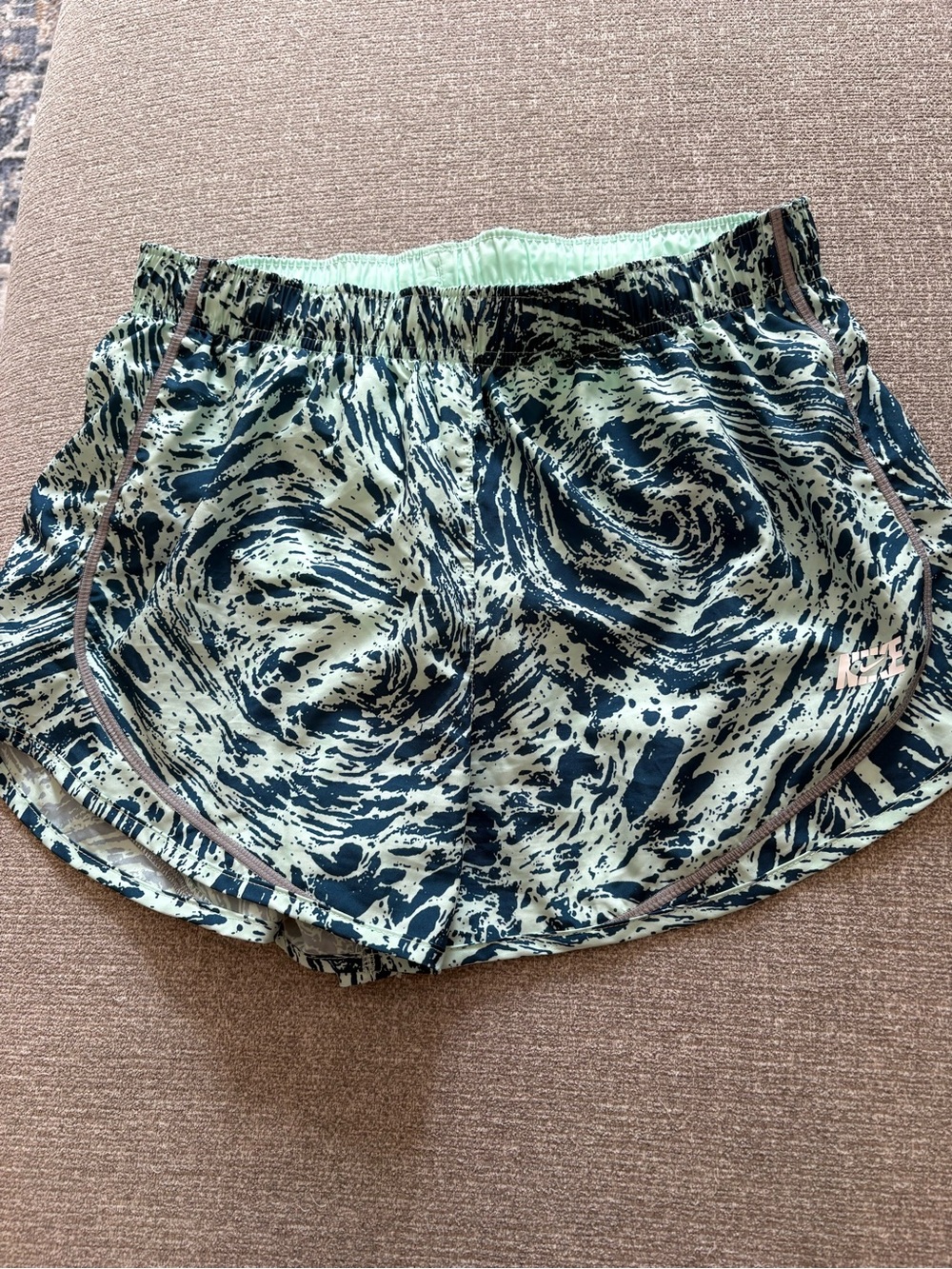 Nike Women's Mint and Black Swirl Running Shorts